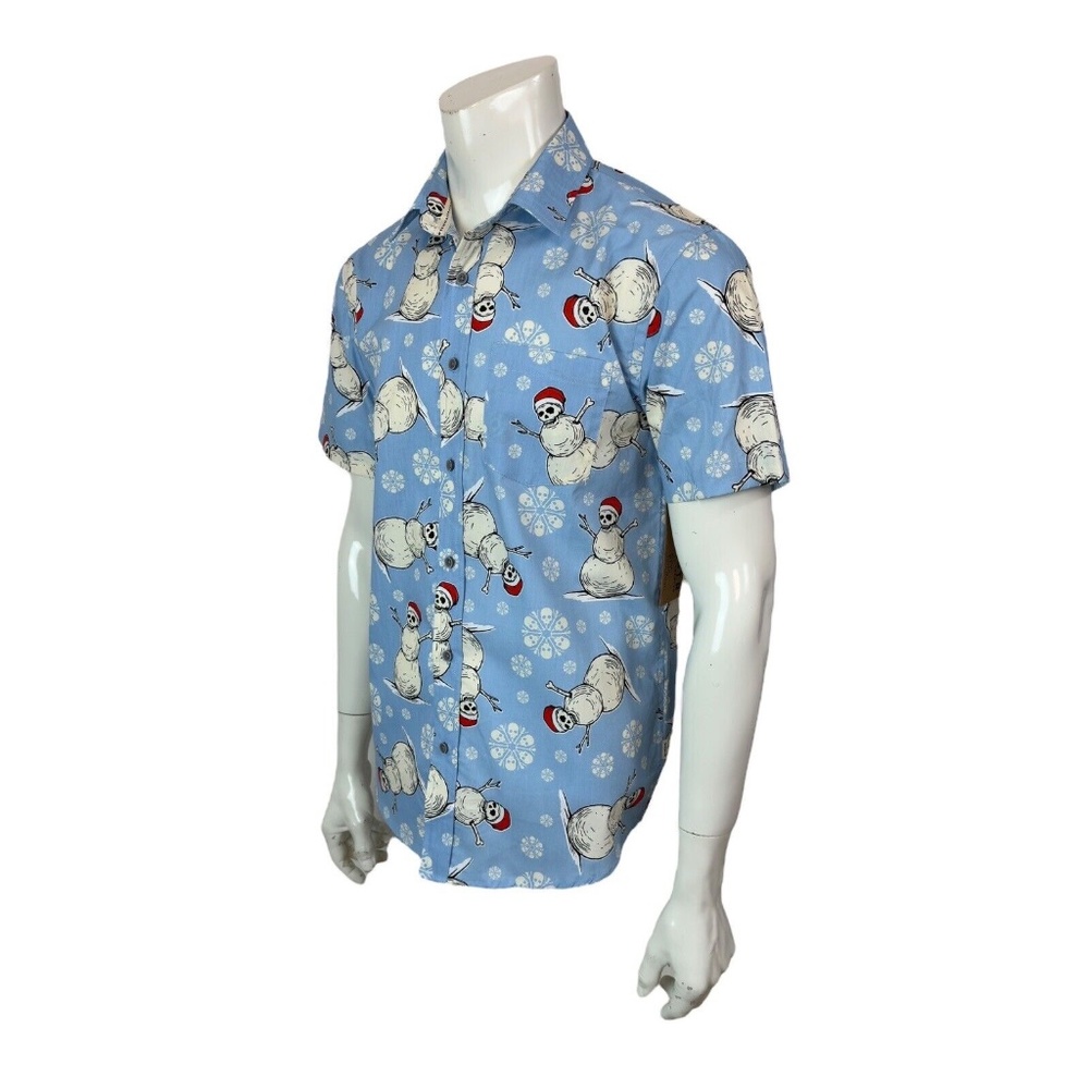 VSTR Premium Mens Medium Light Blue Camp Shirt Skullman Skullflake